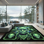 Neon Galactic Alien Cyber Circuit Art Rug