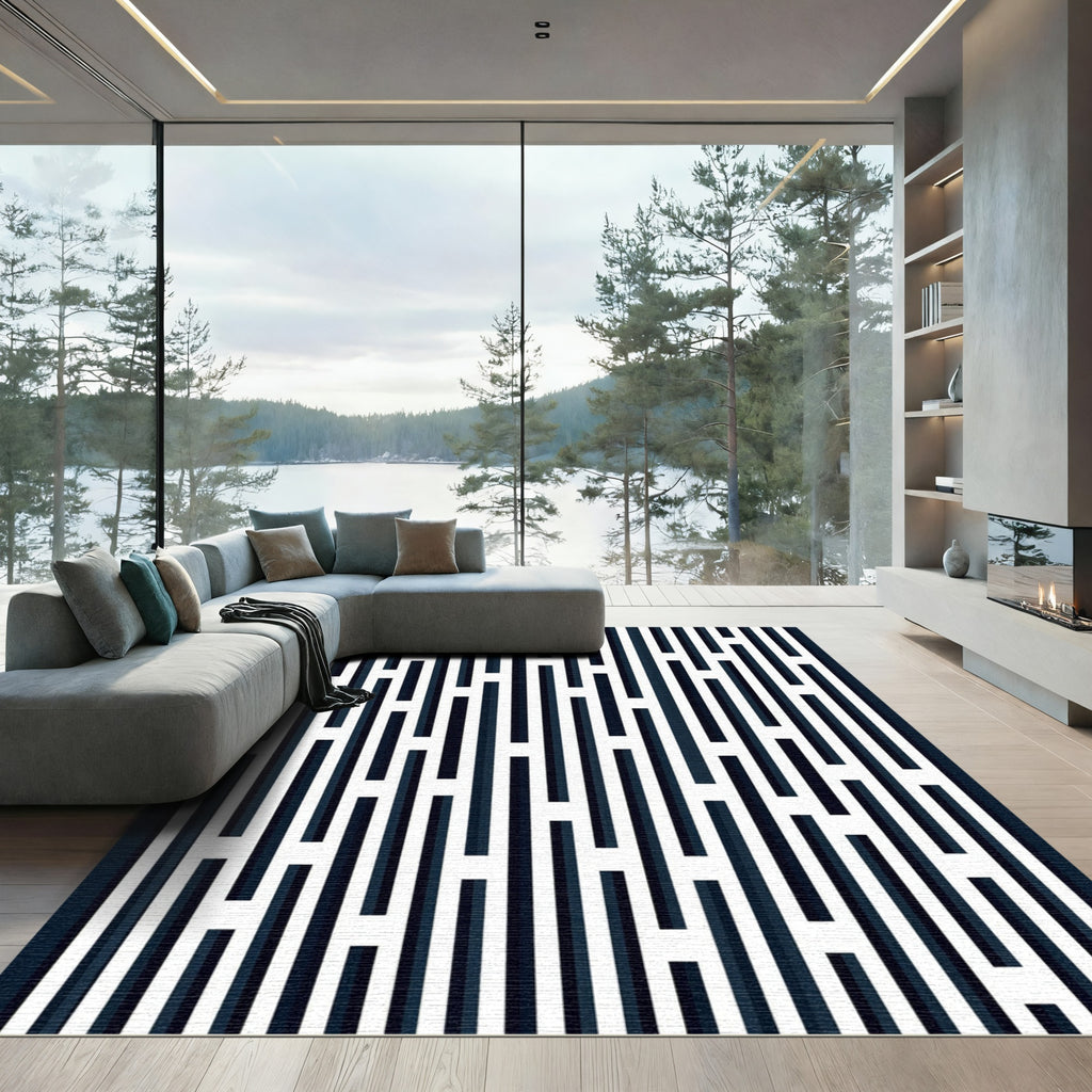Monochrome Abstract Linear Vertical Bar Art Rug