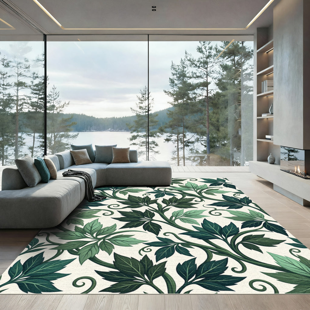 Deep Emerald Vine Foliage Pattern Rug