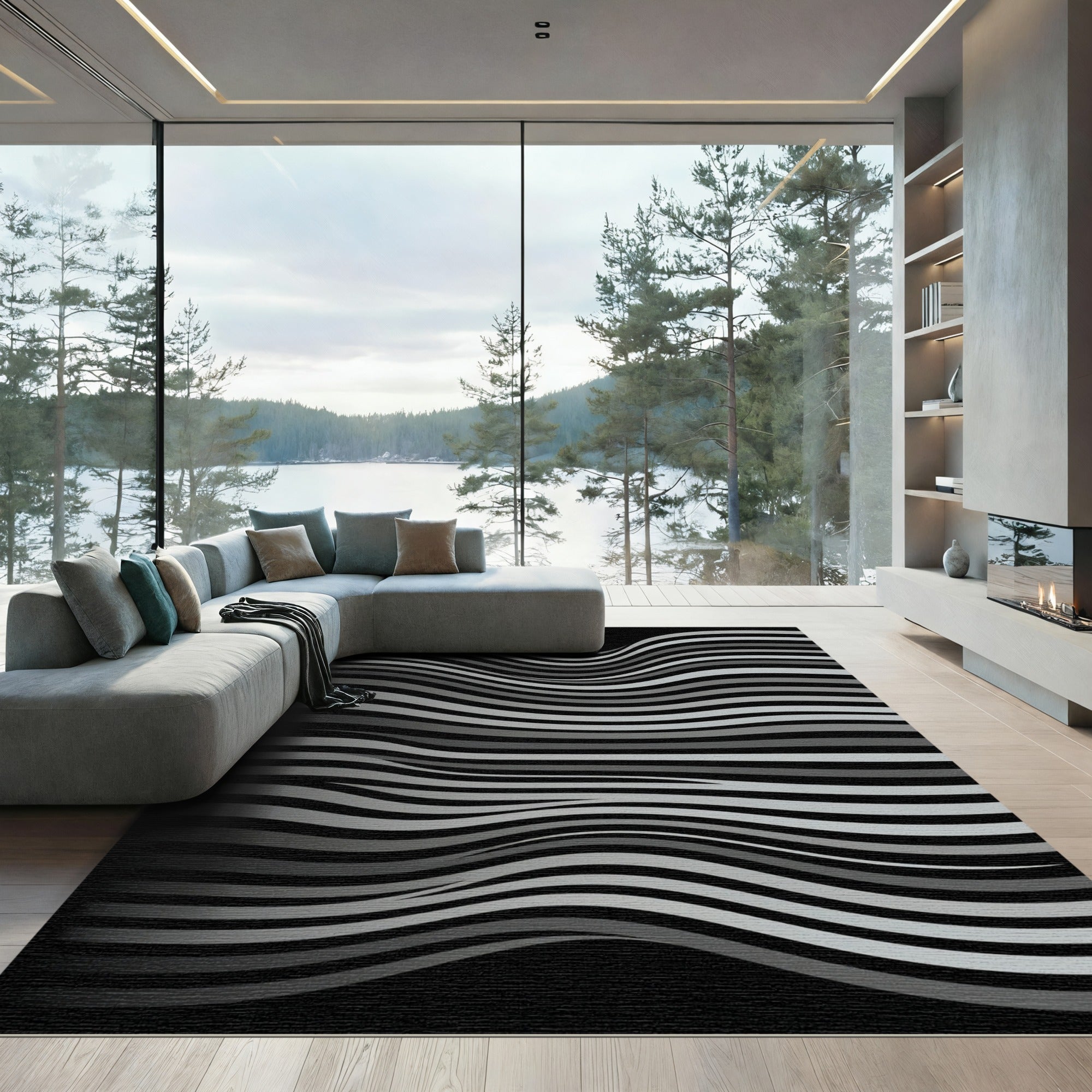 Monochromatic Gray Wave Illusion Rug