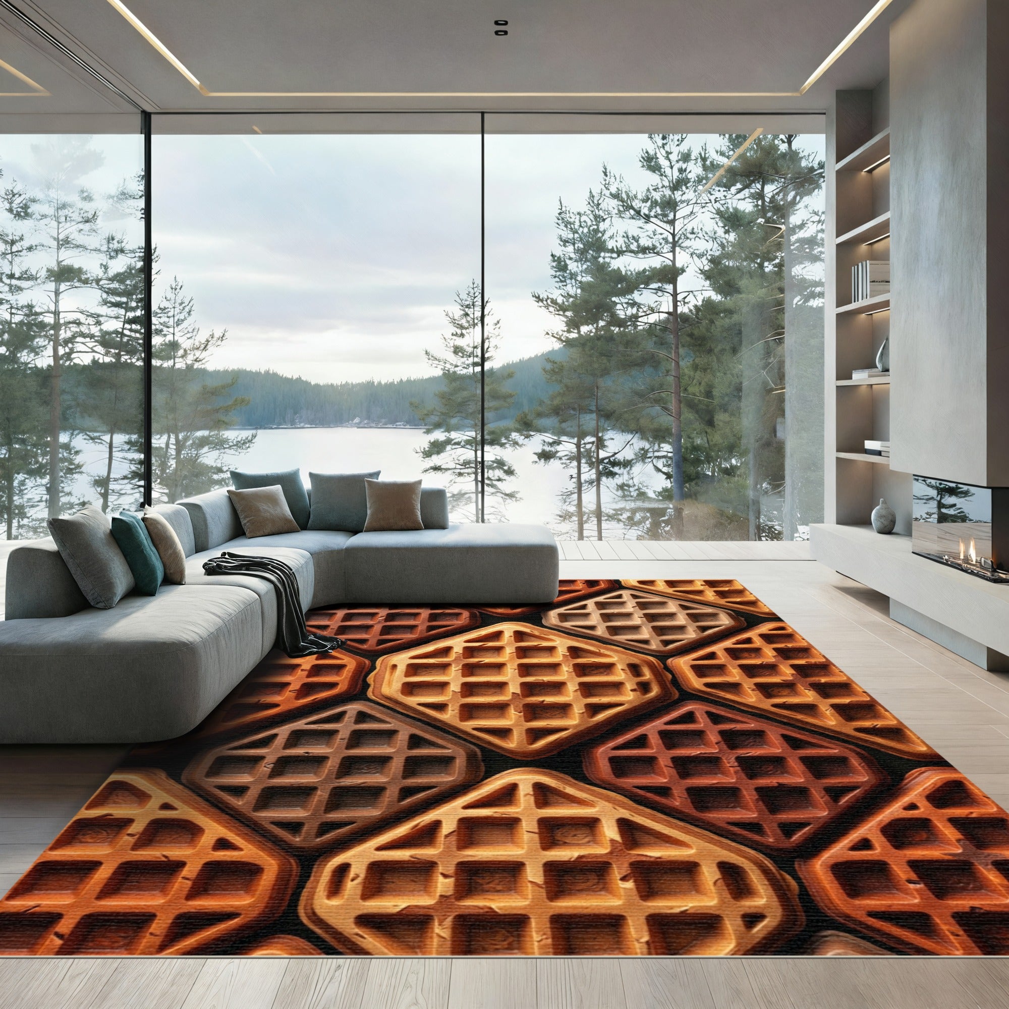 Toasted Golden Waffle Grid Texture Rug