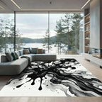 Monochrome Ink Splatter Swirl Rug