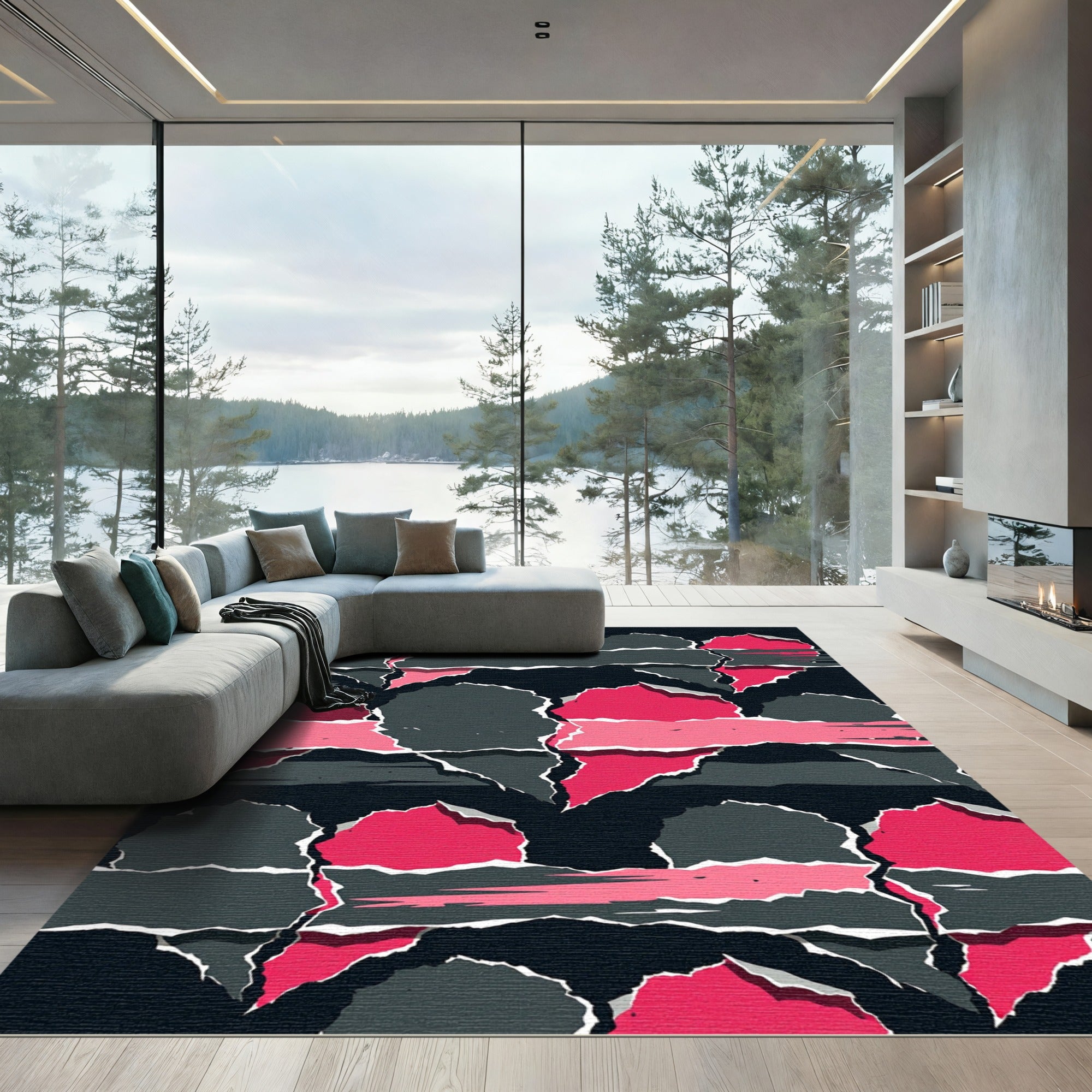 Torn Paper Pink Black Collage Rug