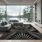 Elegant Gold Palm Leaf Art Deco Rug