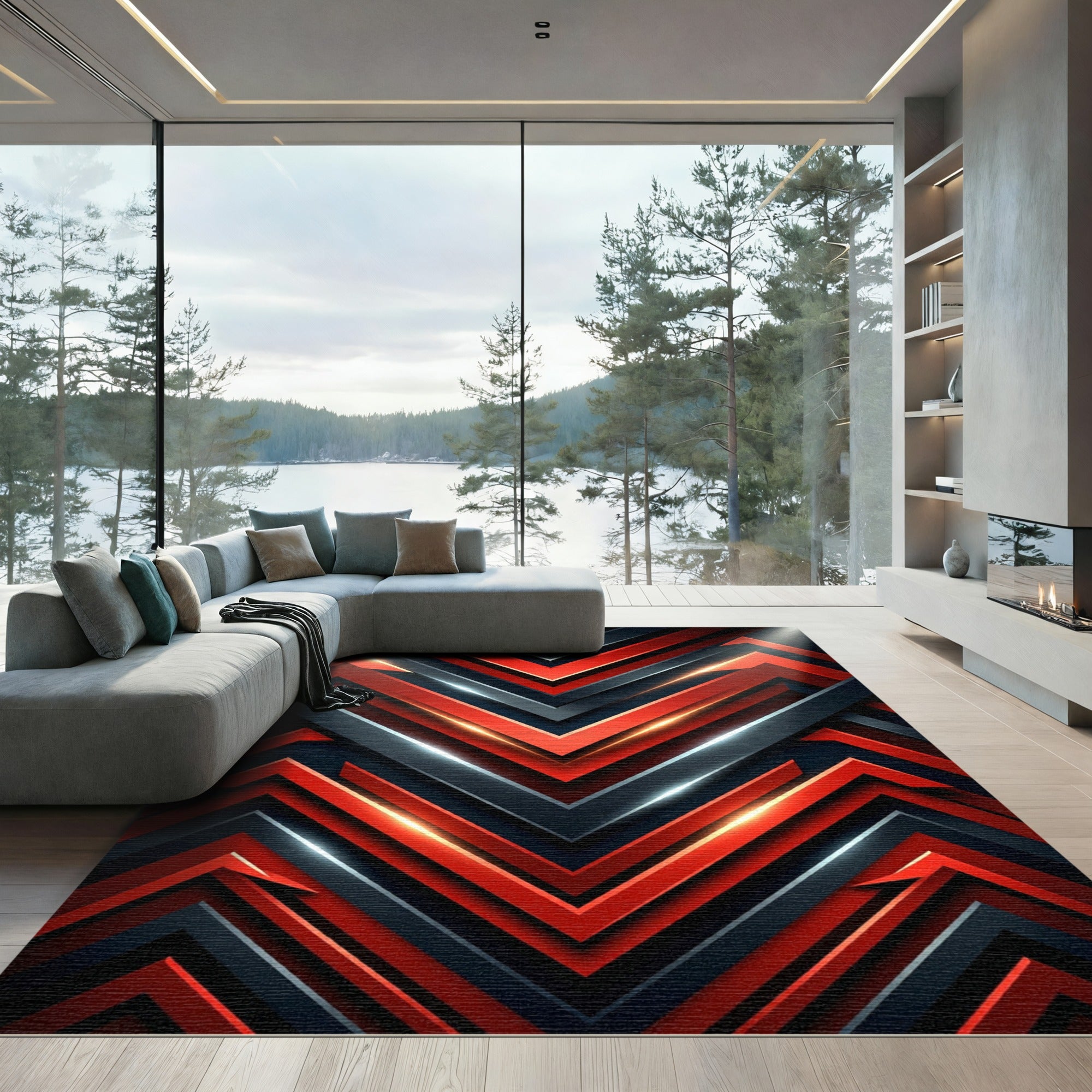 Crimson Gray Chevron Sharp Angle Rug