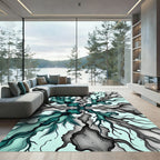 Teal Black Organic Swirl Cloud Rug