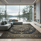 Ornate Floral Medallion Embossed Slate Rug