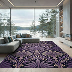 Purple Ornate Botanical Damask Scroll Rug