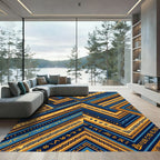 Geometric Navy and Ochre Zigzag Art Rug