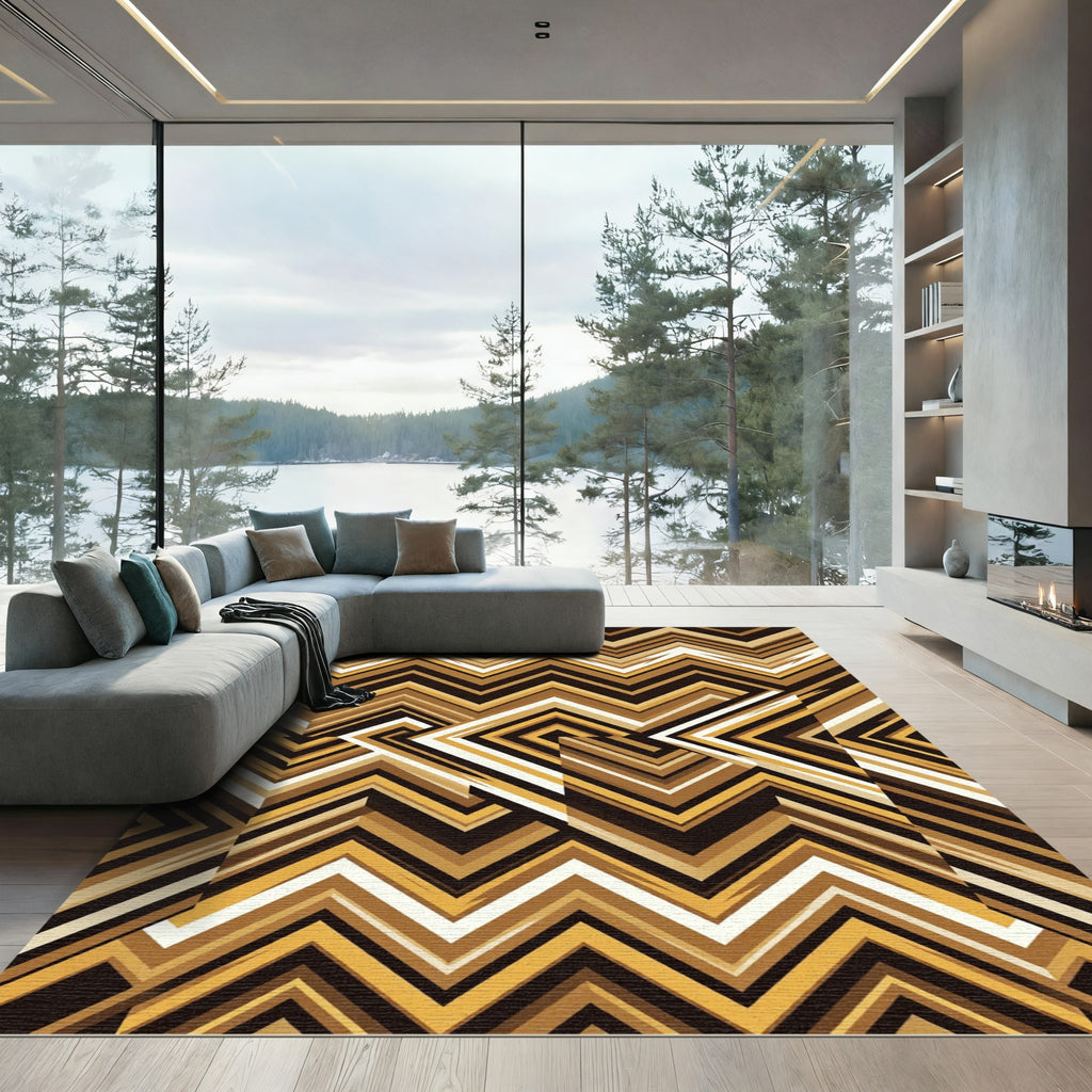 Rich Gold Zigzag Geometric Layers Rug