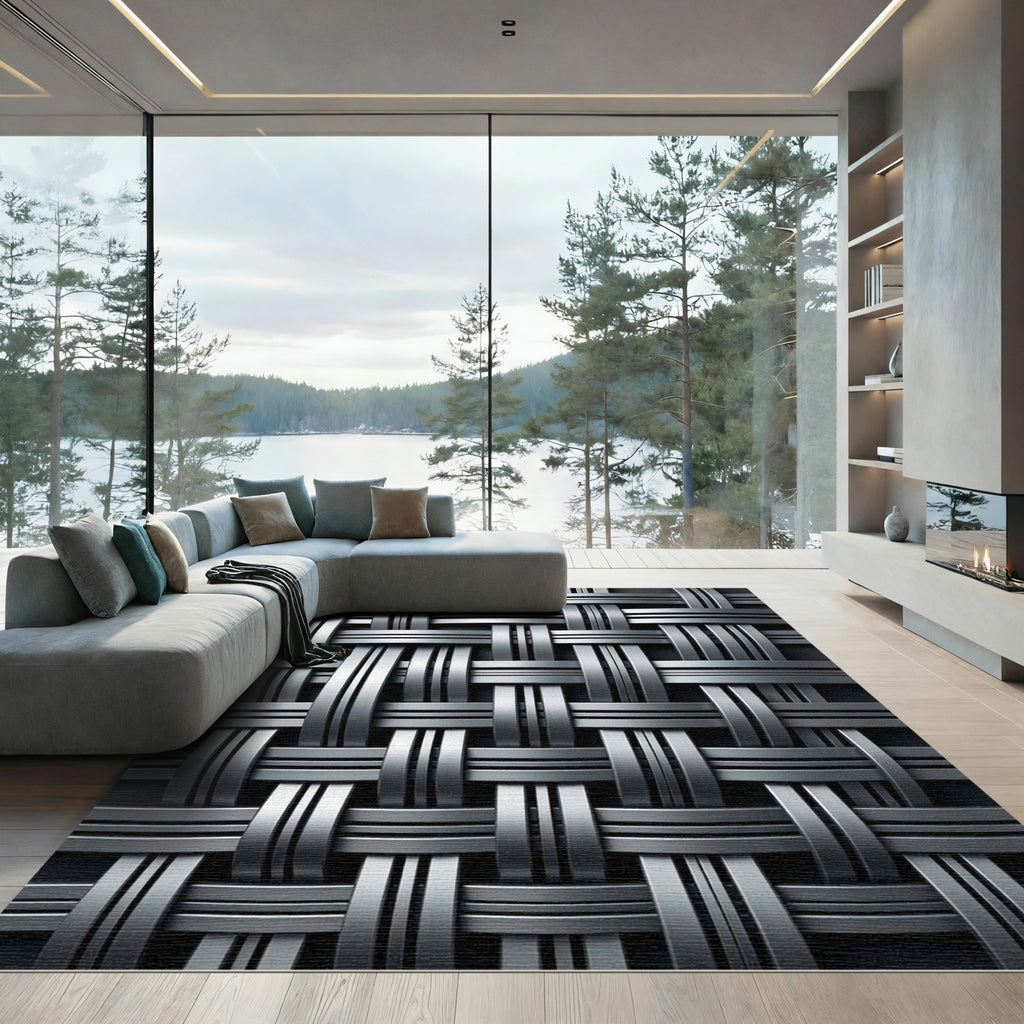 Industrial Metallic Silver Interlocking Weave Rug