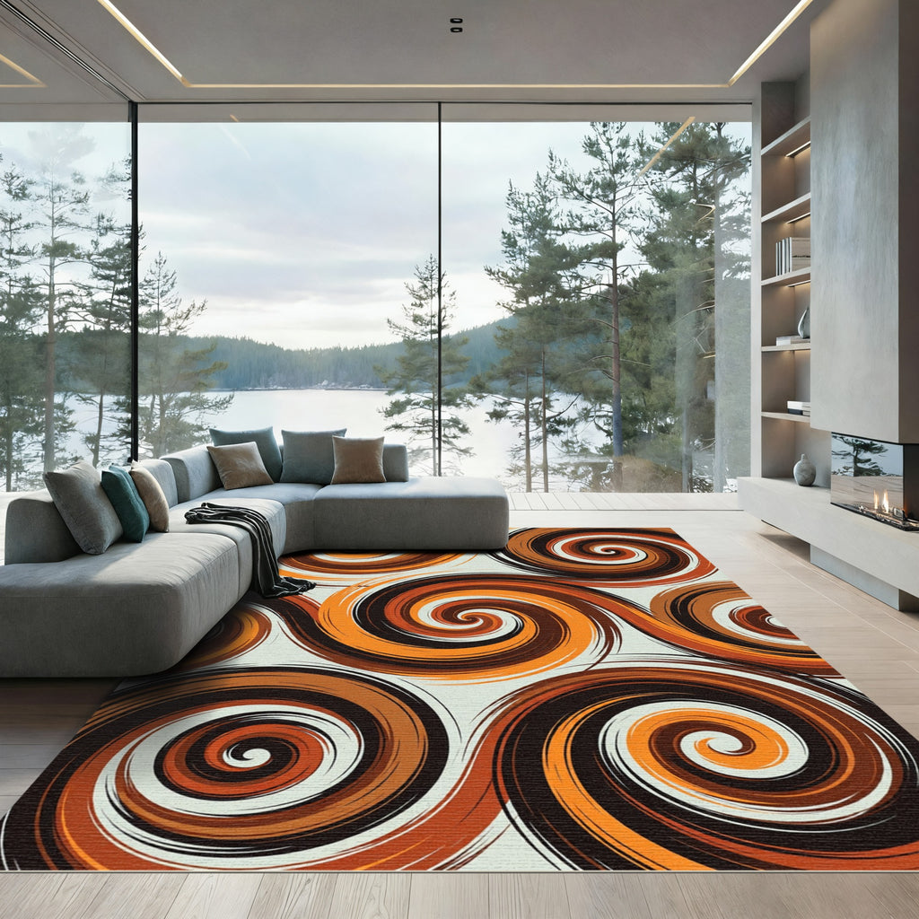 Warm Sienna Abstract Swirl Rug