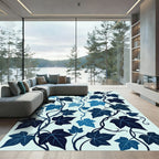 Deep Blue Ivy Vine Foliage Rug