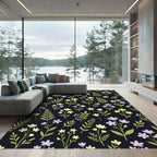 Delicate Yellow Purple Flower Dark Rug