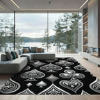 Elegant Metallic Silver Playing Card Seamless Rug