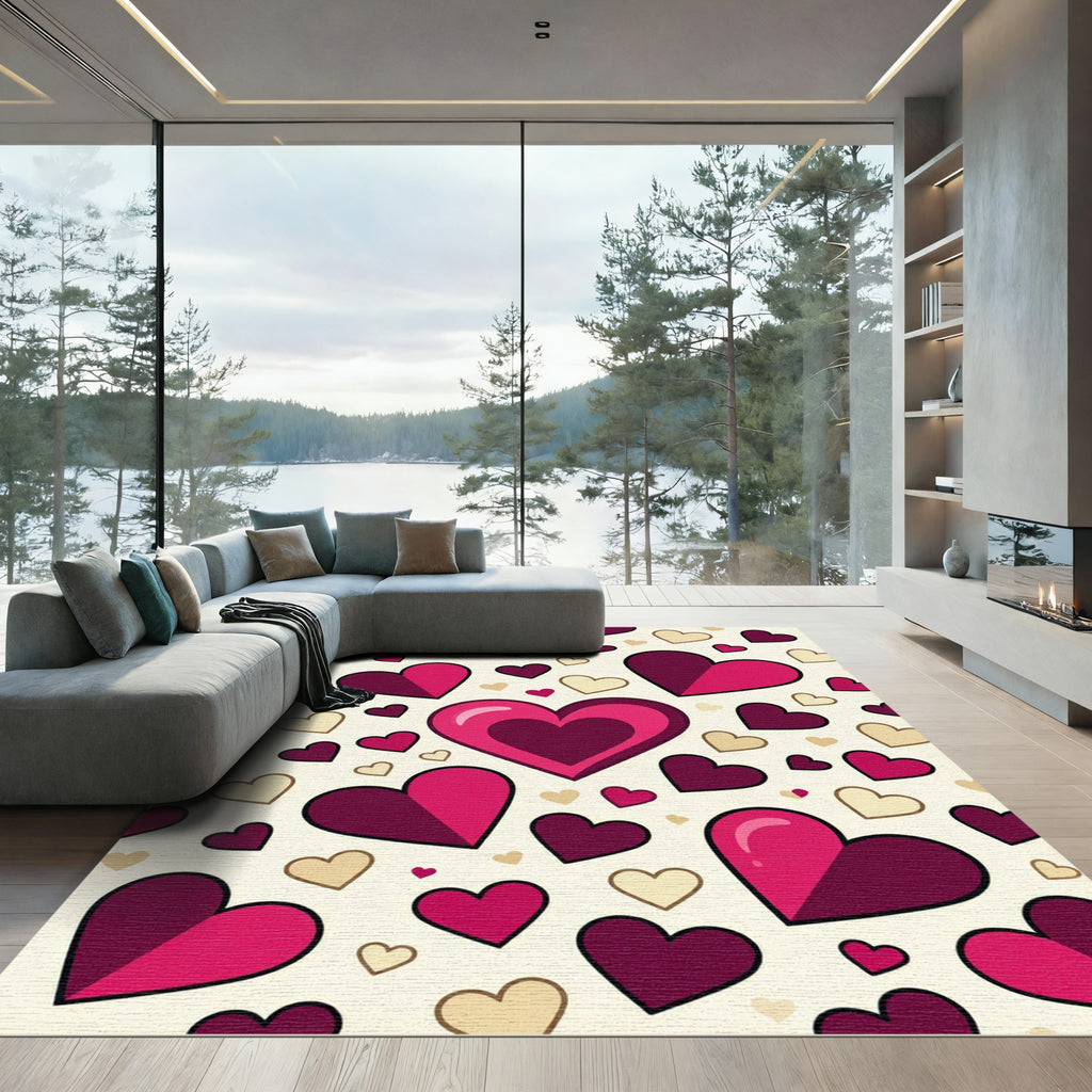 Layered Pink Plum Heart Scatter Rug
