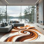 Modern Ochre And Bronze Swirling Abstract Rug