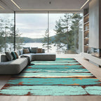 Distressed Coastal Blue Ocean Wave Planks Rug