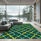 Deep Green Yellow Quatrefoil Layered Rug