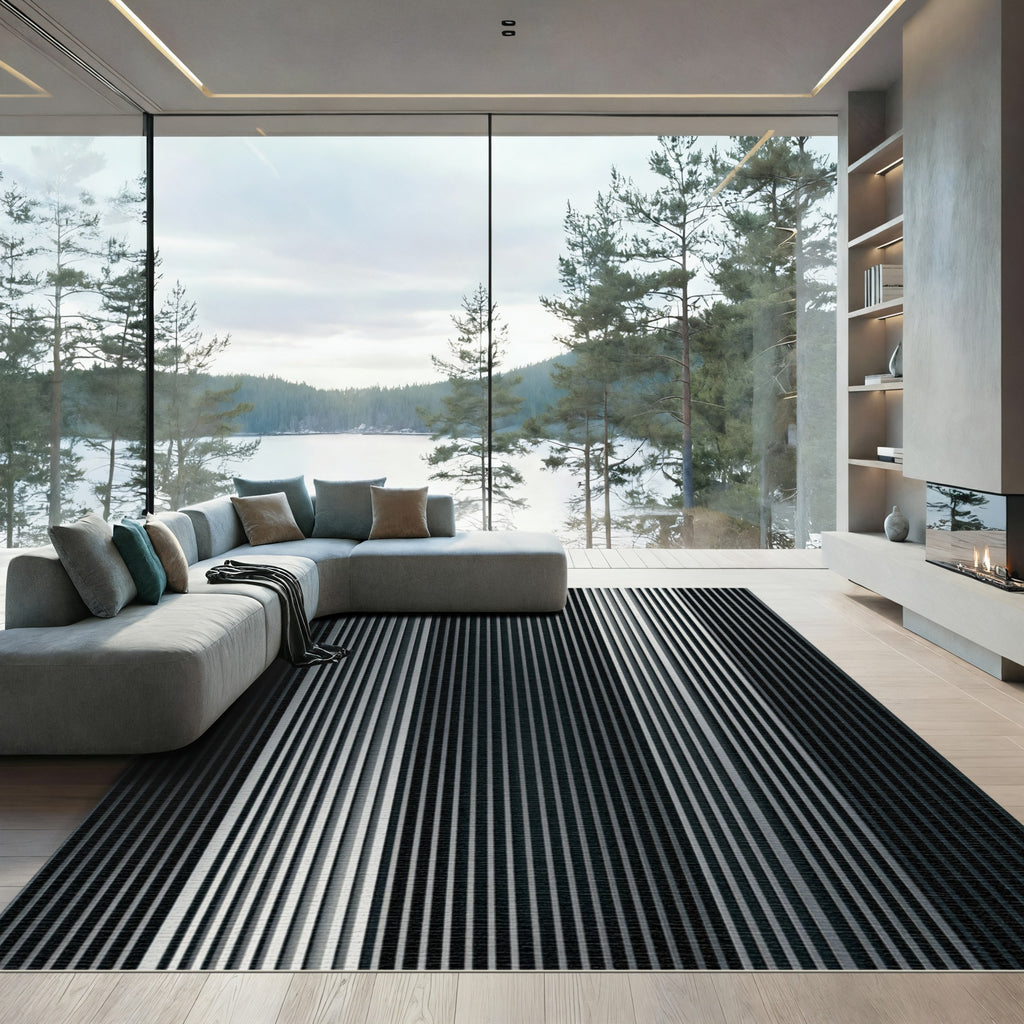 Dark Gray Vertical Stripe Rug