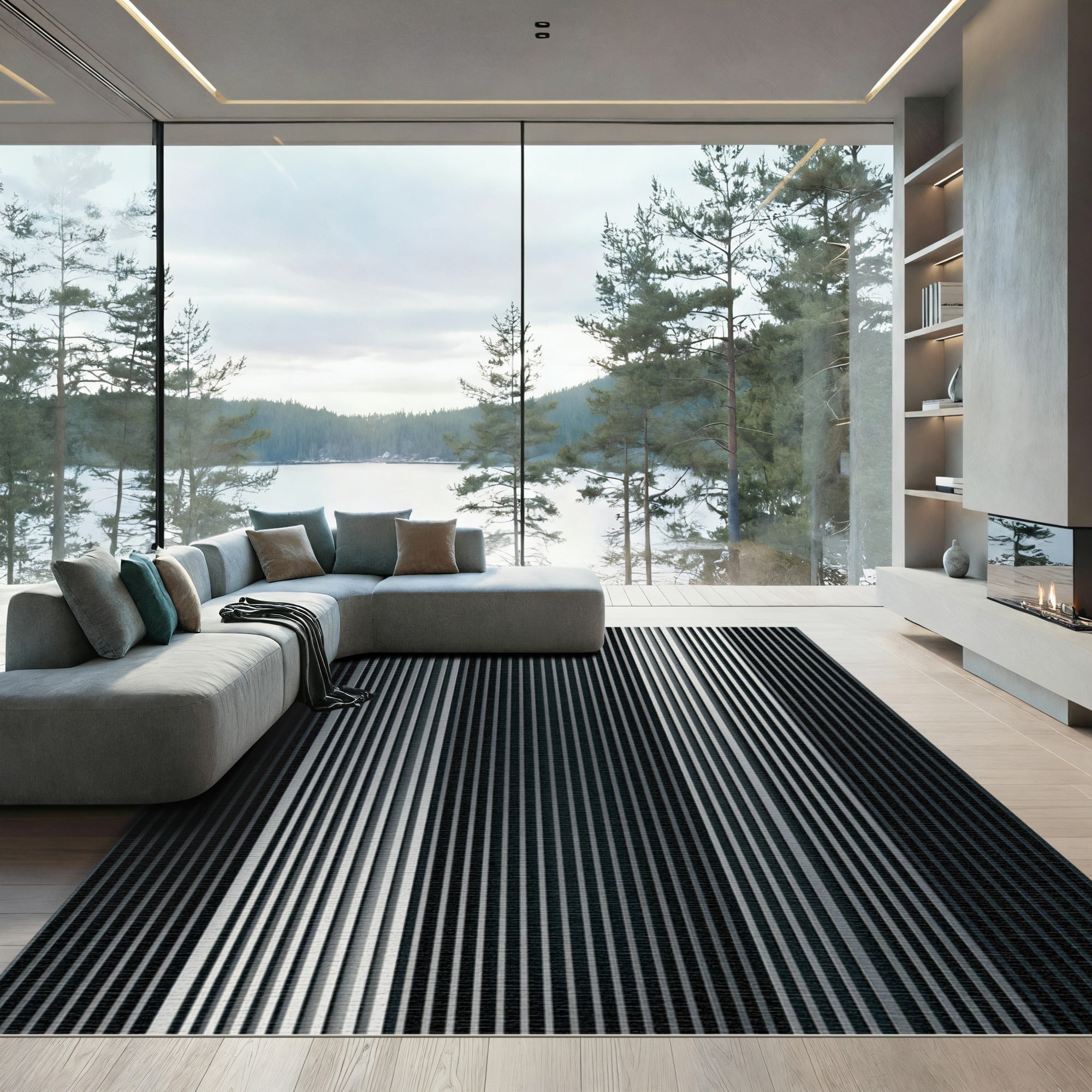 Dark Gray Vertical Stripe Rug