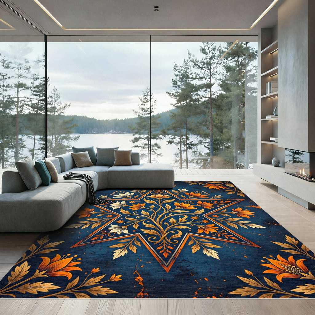 Golden Star Floral Vine Aubergine Rug