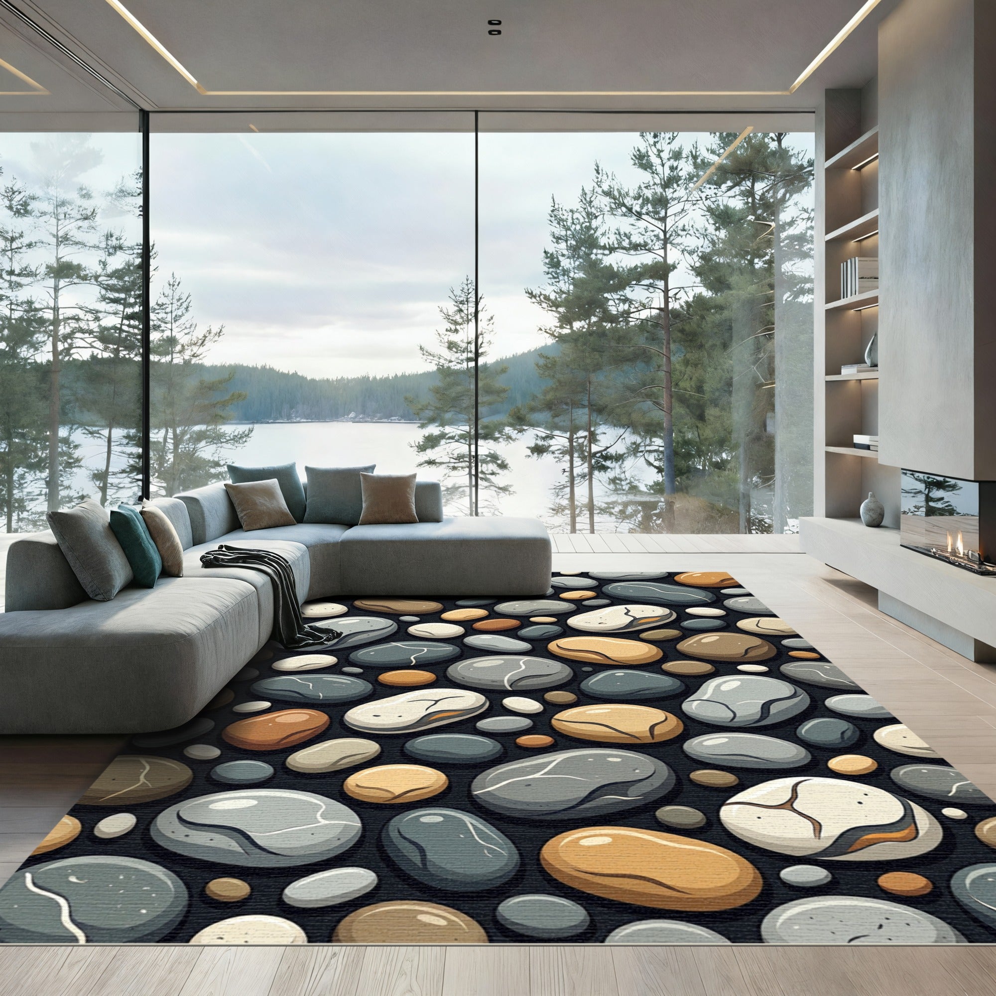 Natural Smooth Stone Assemblage Rug