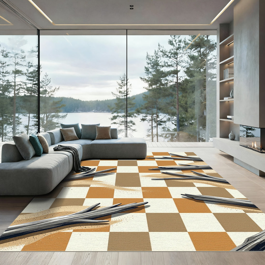 Driftwood Checkerboard Earthy Tones Rug