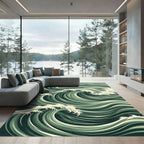 Ethereal Green Ocean Wave Swirls Rug