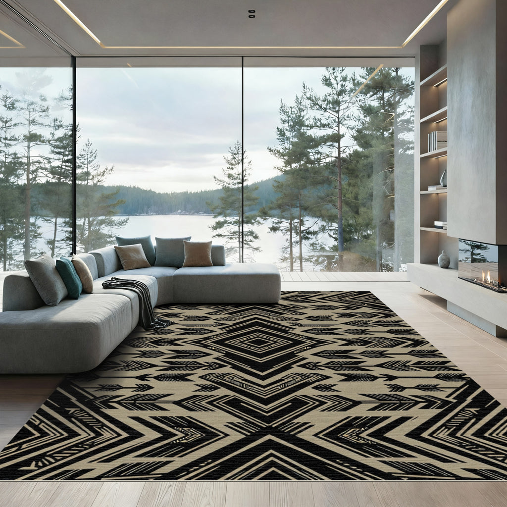 Black and Tan Geometric Arrow Rug