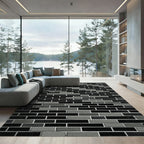 Monochrome Gray Black Brick Geometric Layer Rug