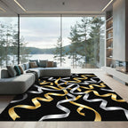 Elegant Gold and Silver Swirling Ribbons Rug