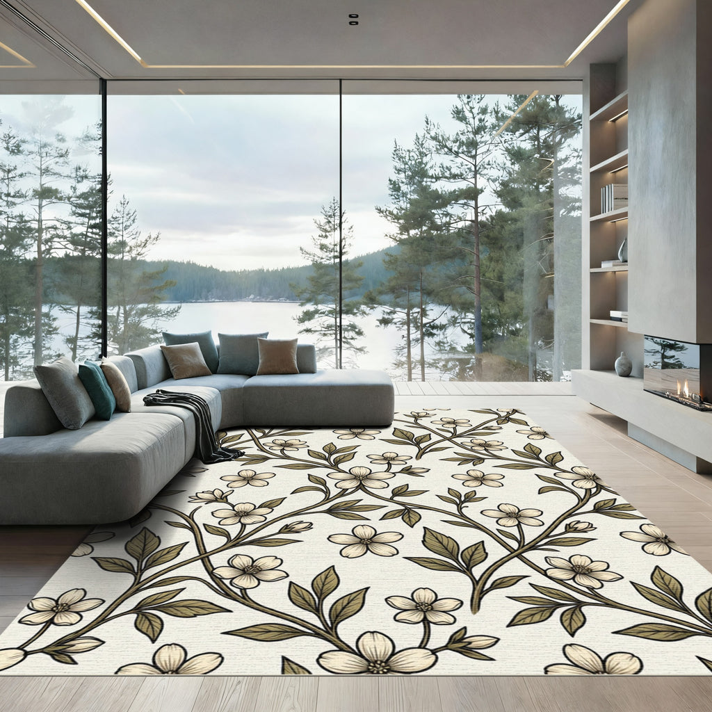 Vintage Cream Floral Vine Creeping Garden Rug