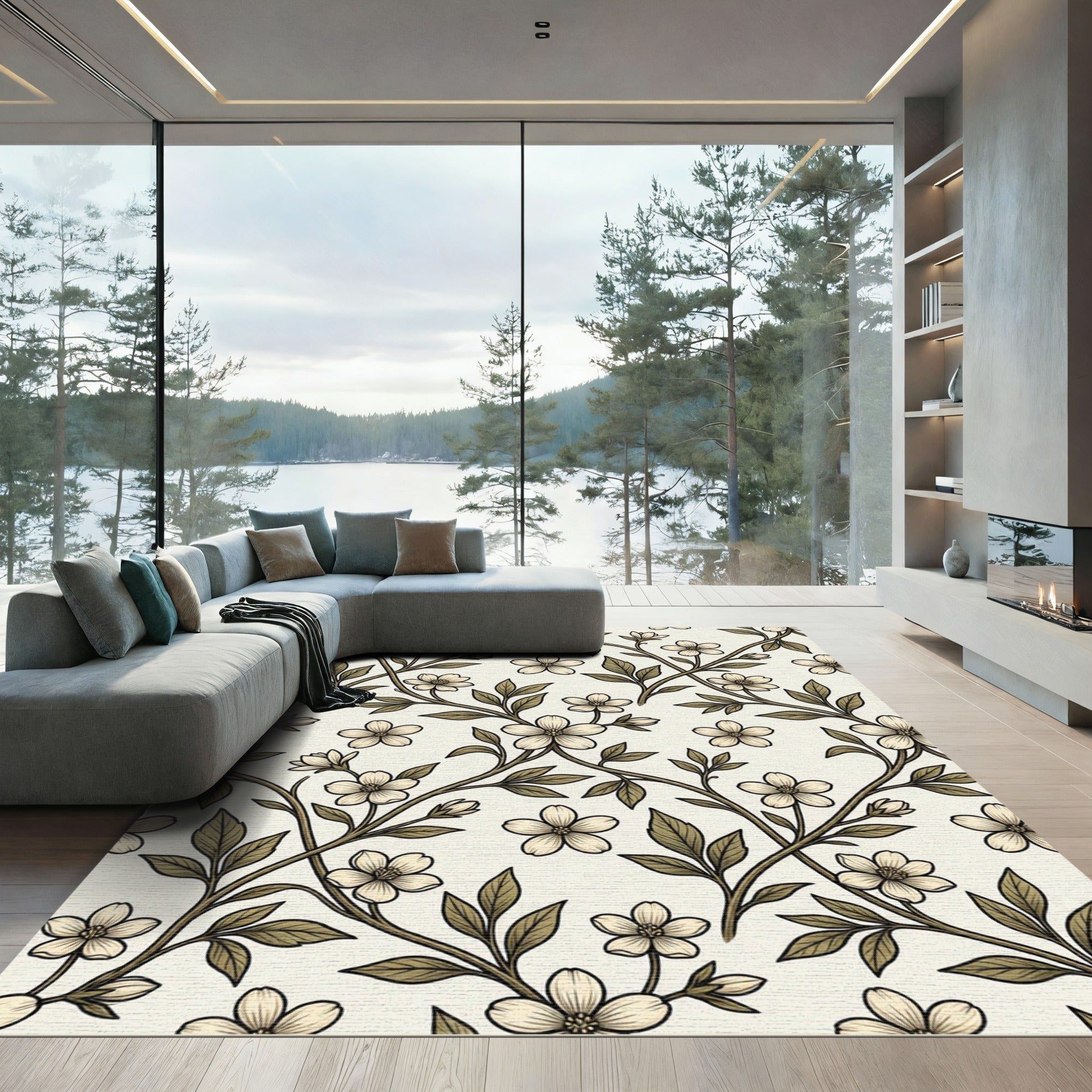 Vintage Cream Floral Vine Creeping Garden Rug