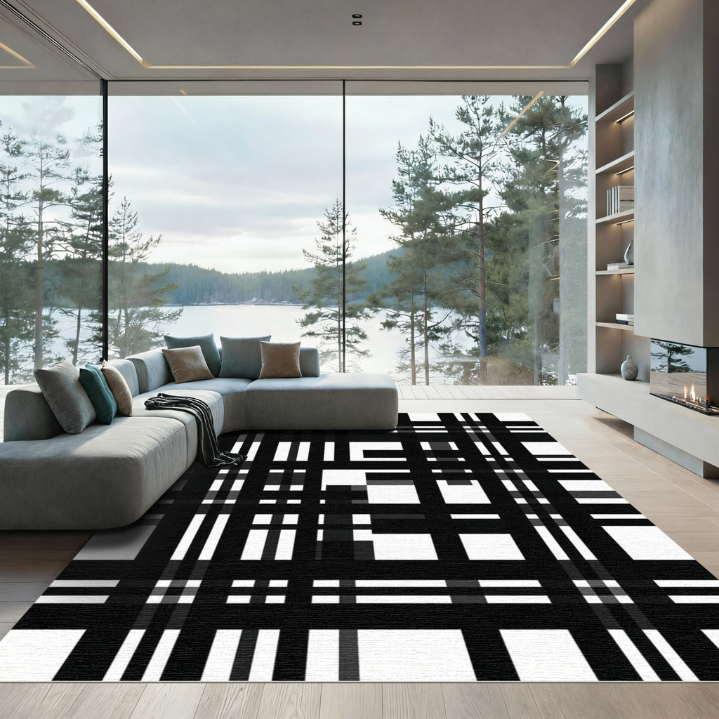Monochromatic Bold Plaid Composition Rug