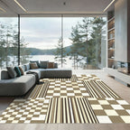 Tan Cream Checkerboard Stripe Collage Rug