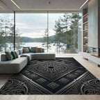 Black Silver Intricate Medallion Overlay Rug