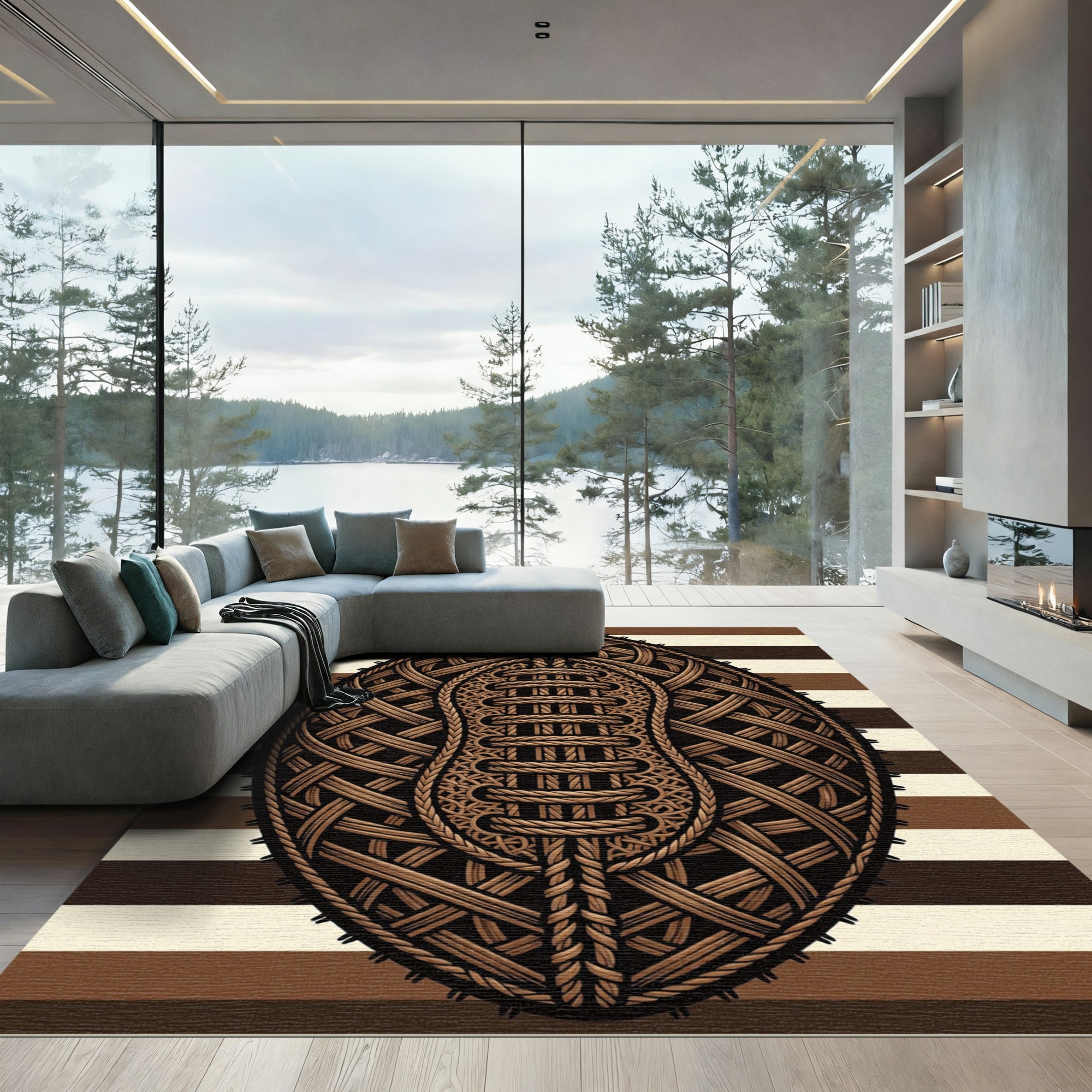 Woven Brown Rope Rugby Ball Texture Rug