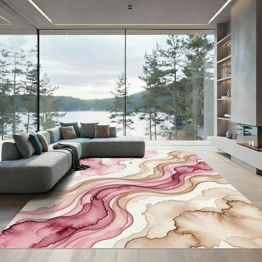Rose And Amber Swirl Watercolor Rug