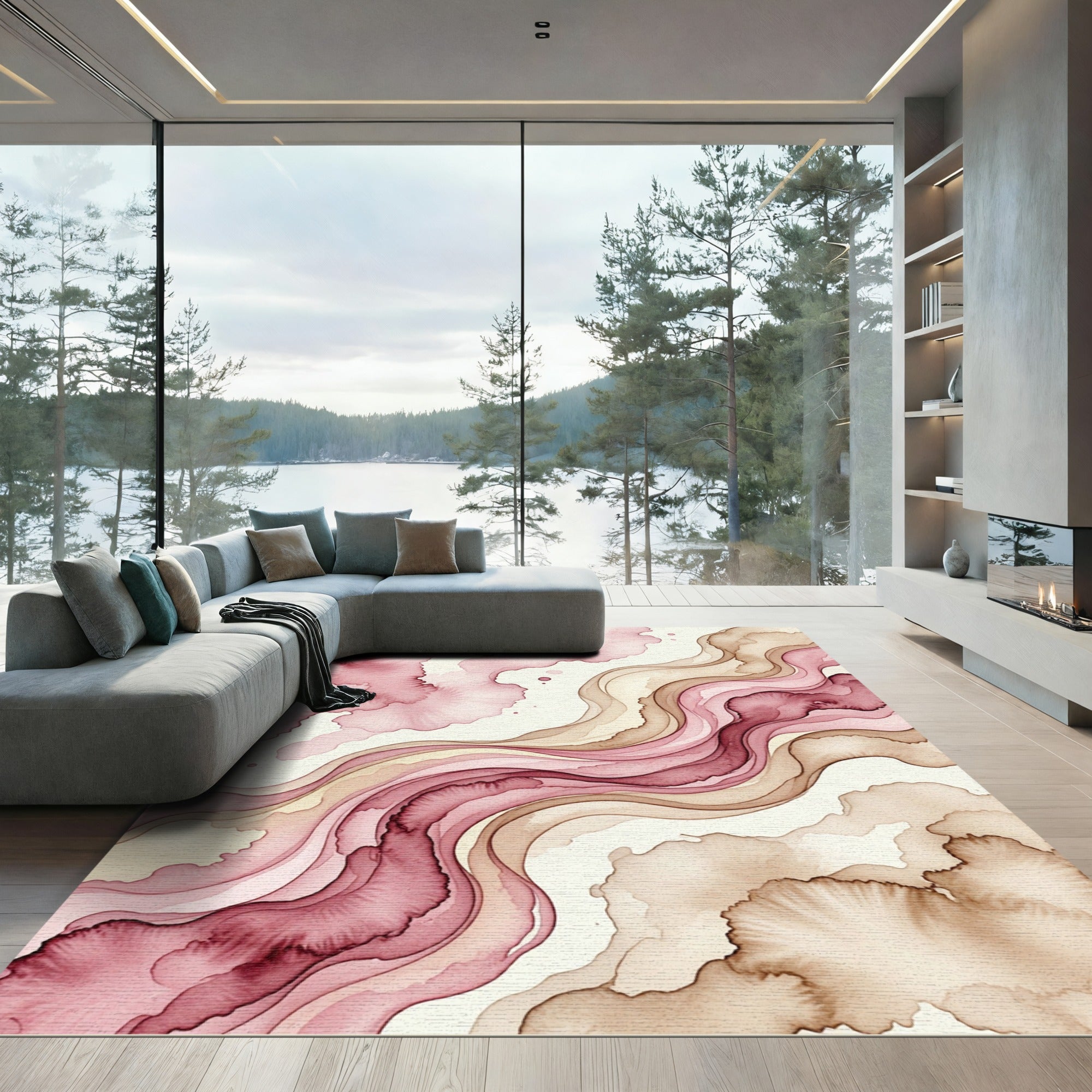 Rose And Amber Swirl Watercolor Rug