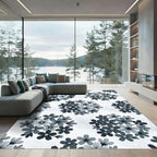 Monochromatic Floral Bouquet Circular Composition Rug