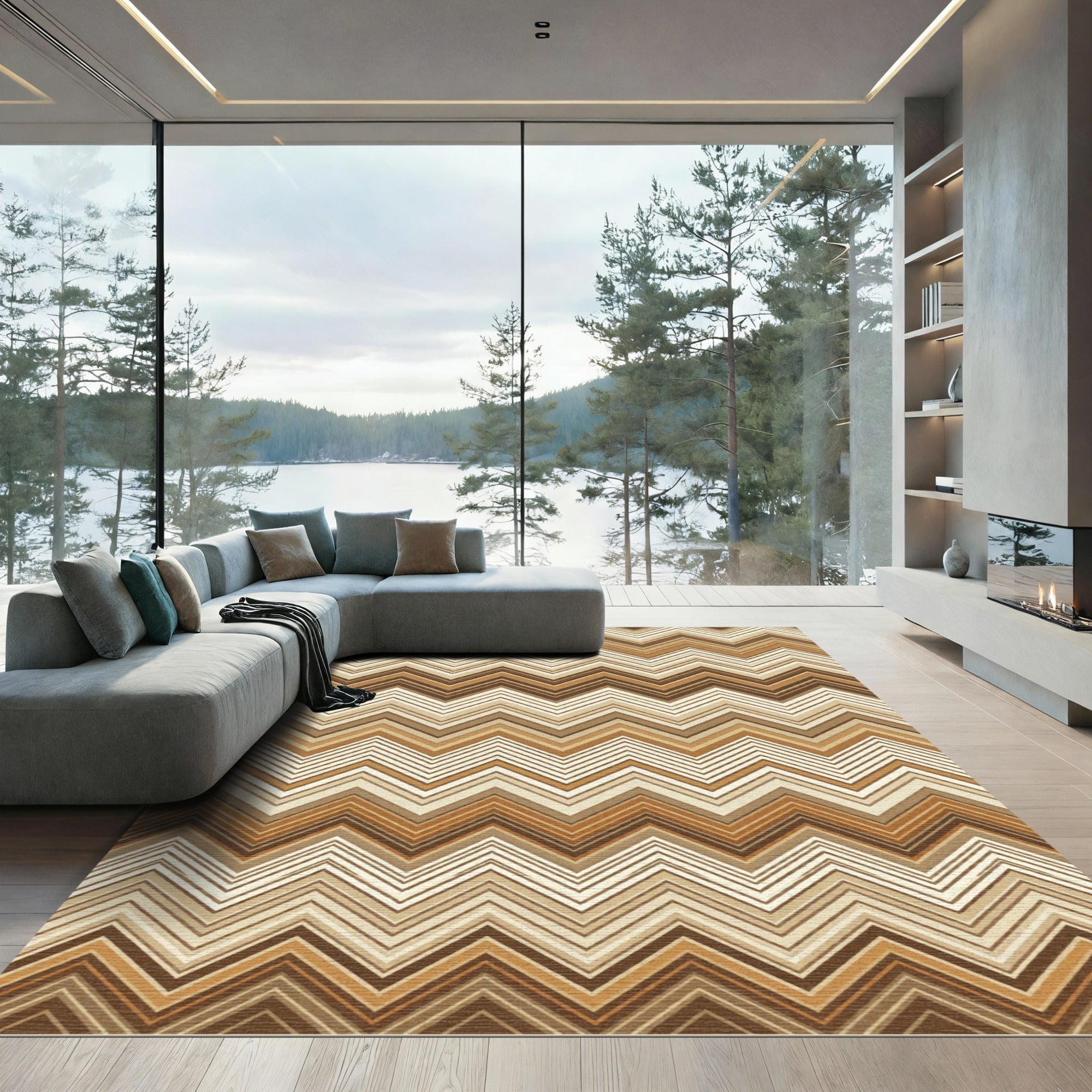 Earthy Brown Zig Zag Chevron Rug