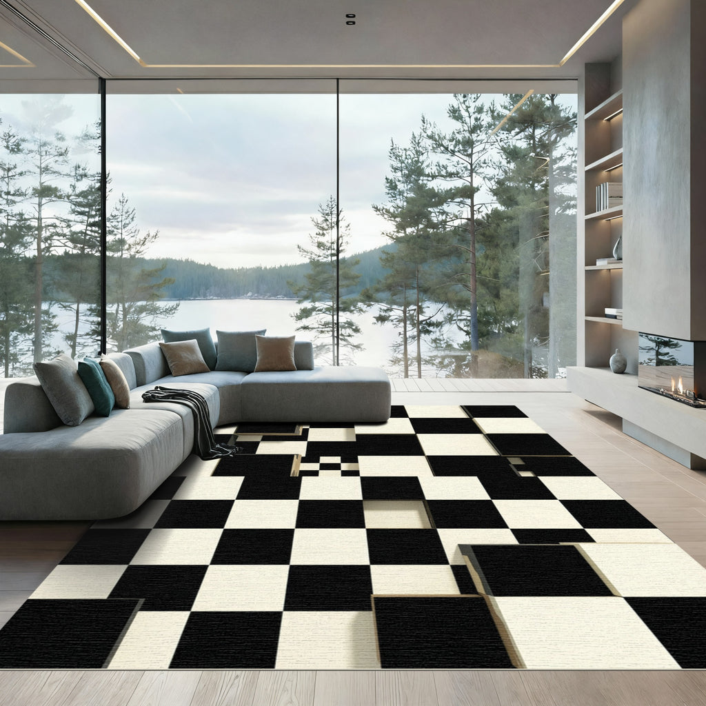 Abstract Monochrome Three-Dimensional Cube Art Rug