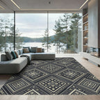 Dark Ivory Geometric Inlaid Diamond Rug