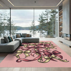 Elegant Pink and Golden Ribbon Bouquet Rug