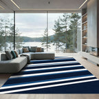 Bold Navy Blue Linear Stripe Rug