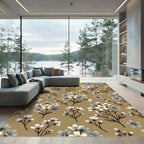 Brown White Gray Floral Sprig Arrangement Rug