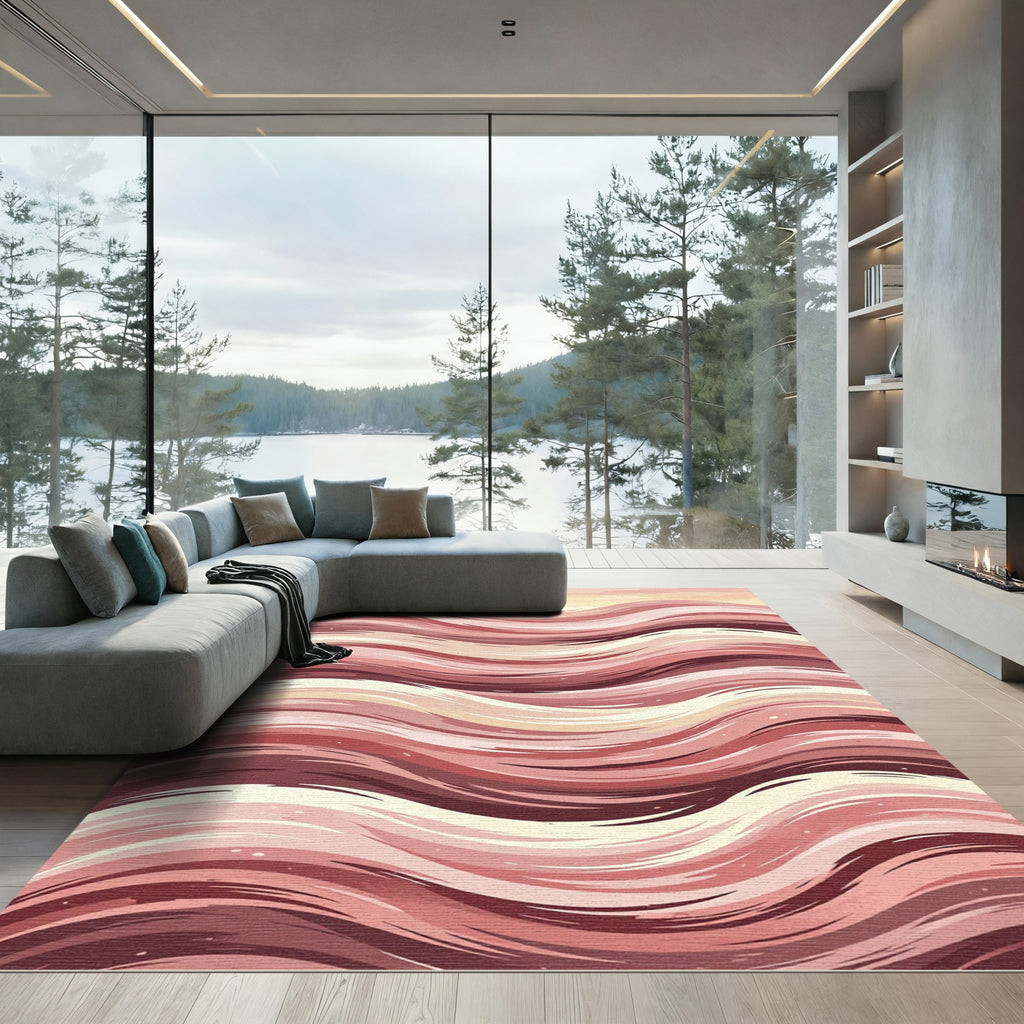 Rose Gold Abstract Wave Stripes Rug