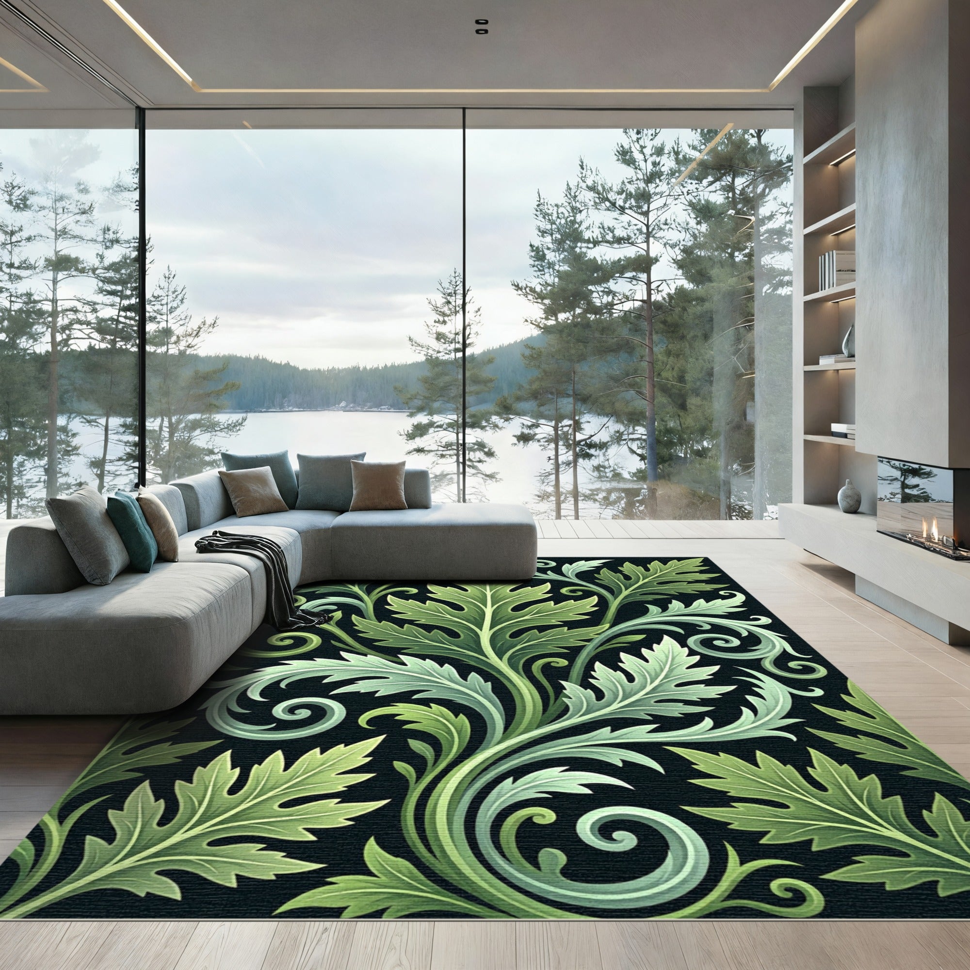 Emerald Acanthus Foliage Scroll Vine Rug