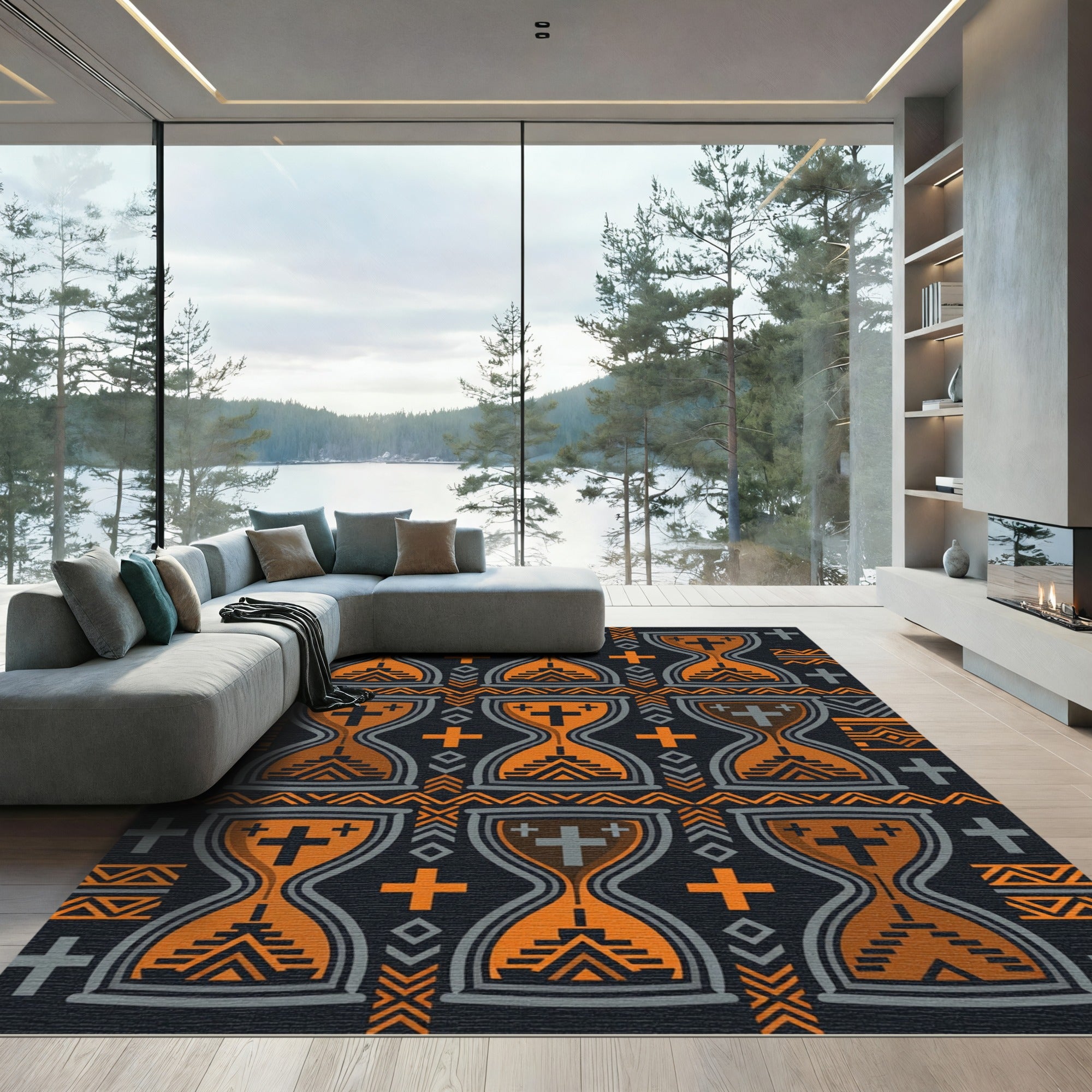 Orange Hourglass Geometric Tribal Rug